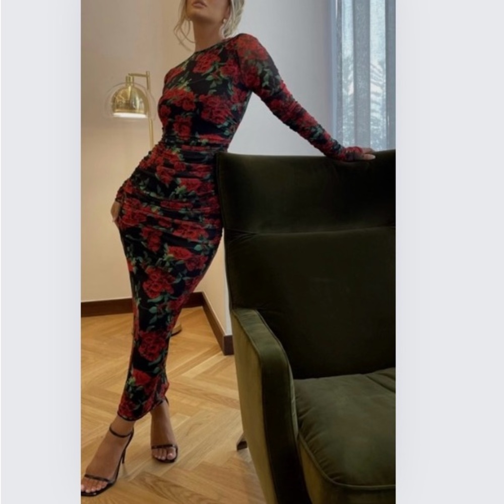 Floral Mesh Long Sleeve Dress